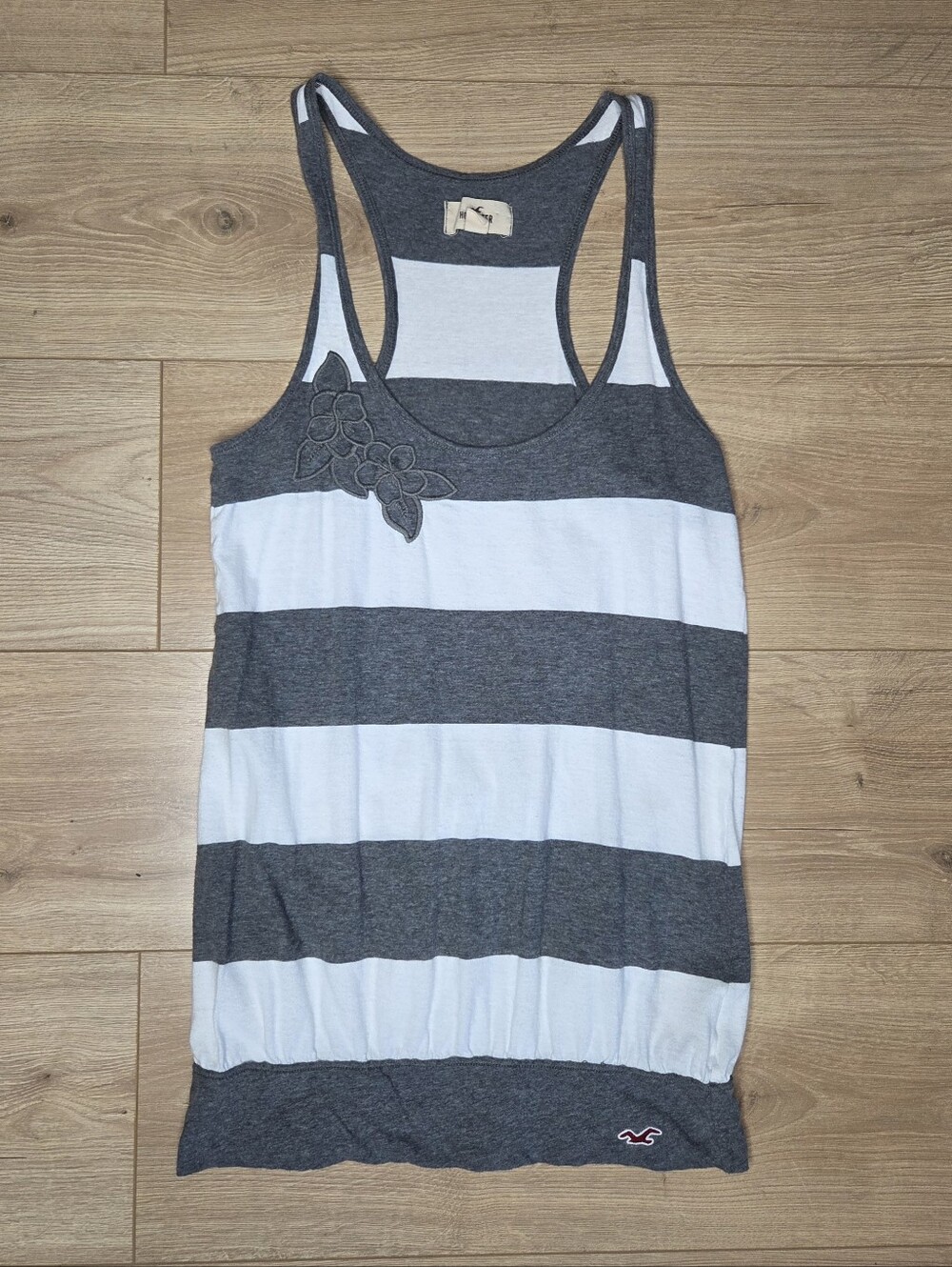 Y2K Hollister Gray White Stripe Racerback Tunic Tank Top Bella Swan Small Floral